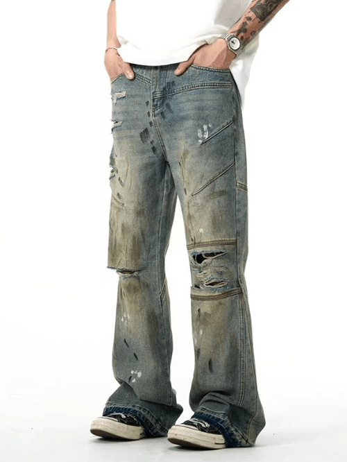 Japanese Brand × Jean Men's washed distressed American ink-splashed ripped jeans Size US 32 / EU 48 - 1 Thumbnail