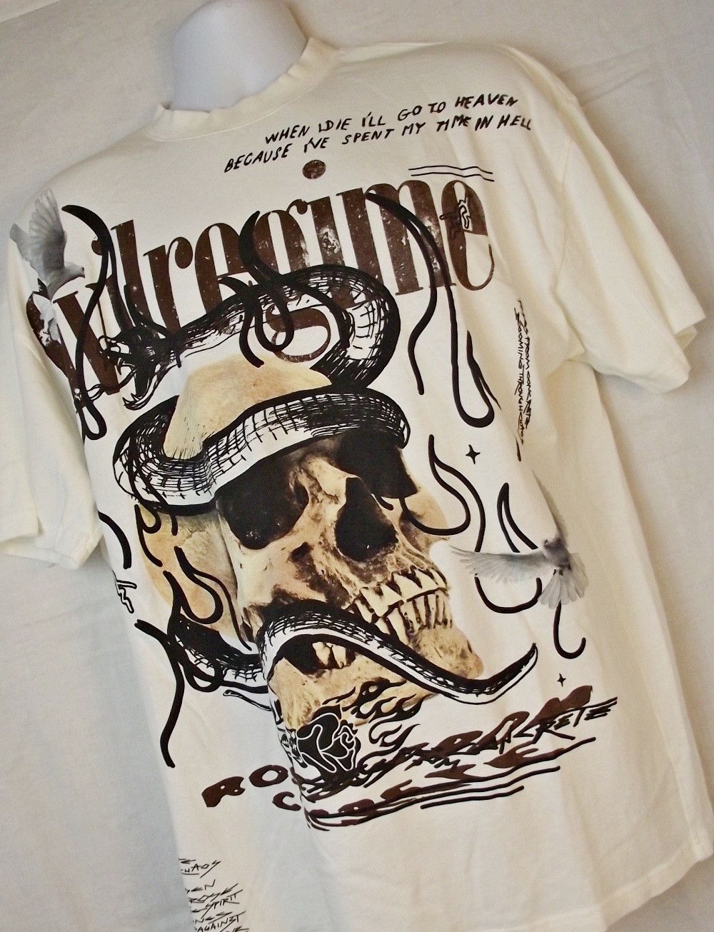 Civil Regime Graphic Tee Shirt White Skull Snake Roses From Concrete Med Size US M / EU 48-50 / 2 - 1 Thumbnail