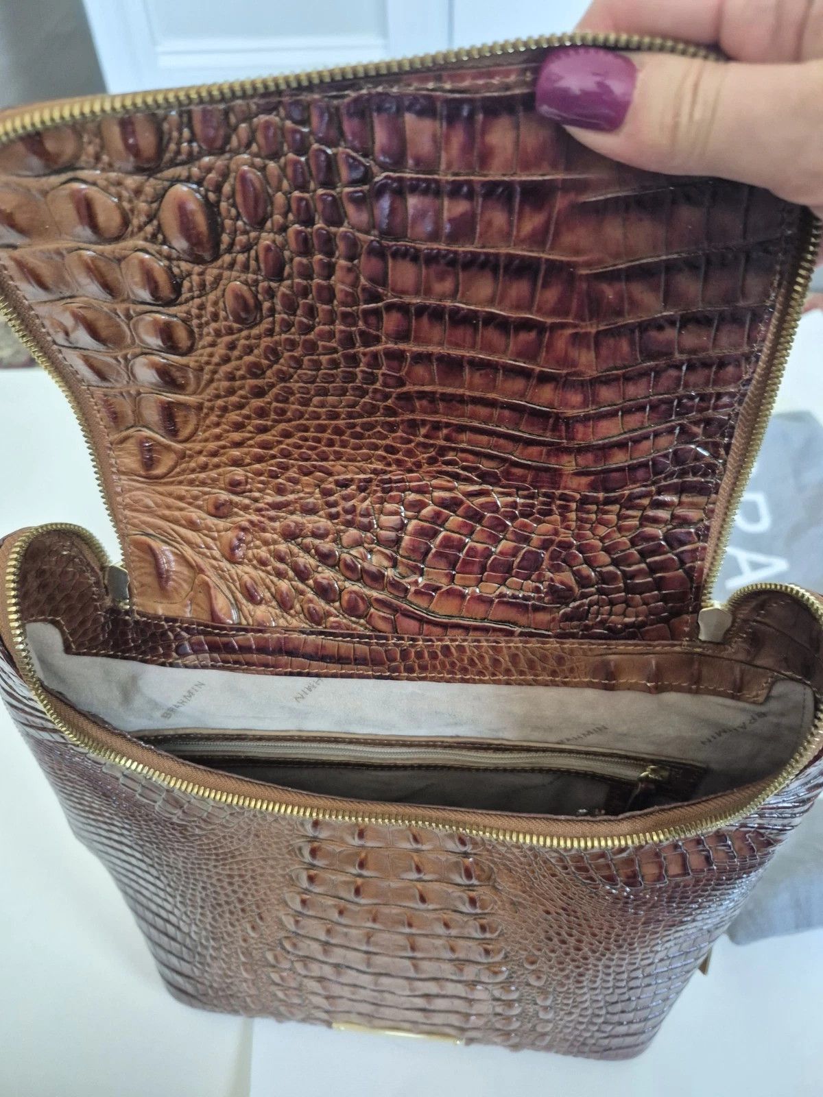 BRAHMIN NWOT Brahmin Bag Pecan Leather Croc Embossed Backpack Size ONE SIZE - 8 Thumbnail