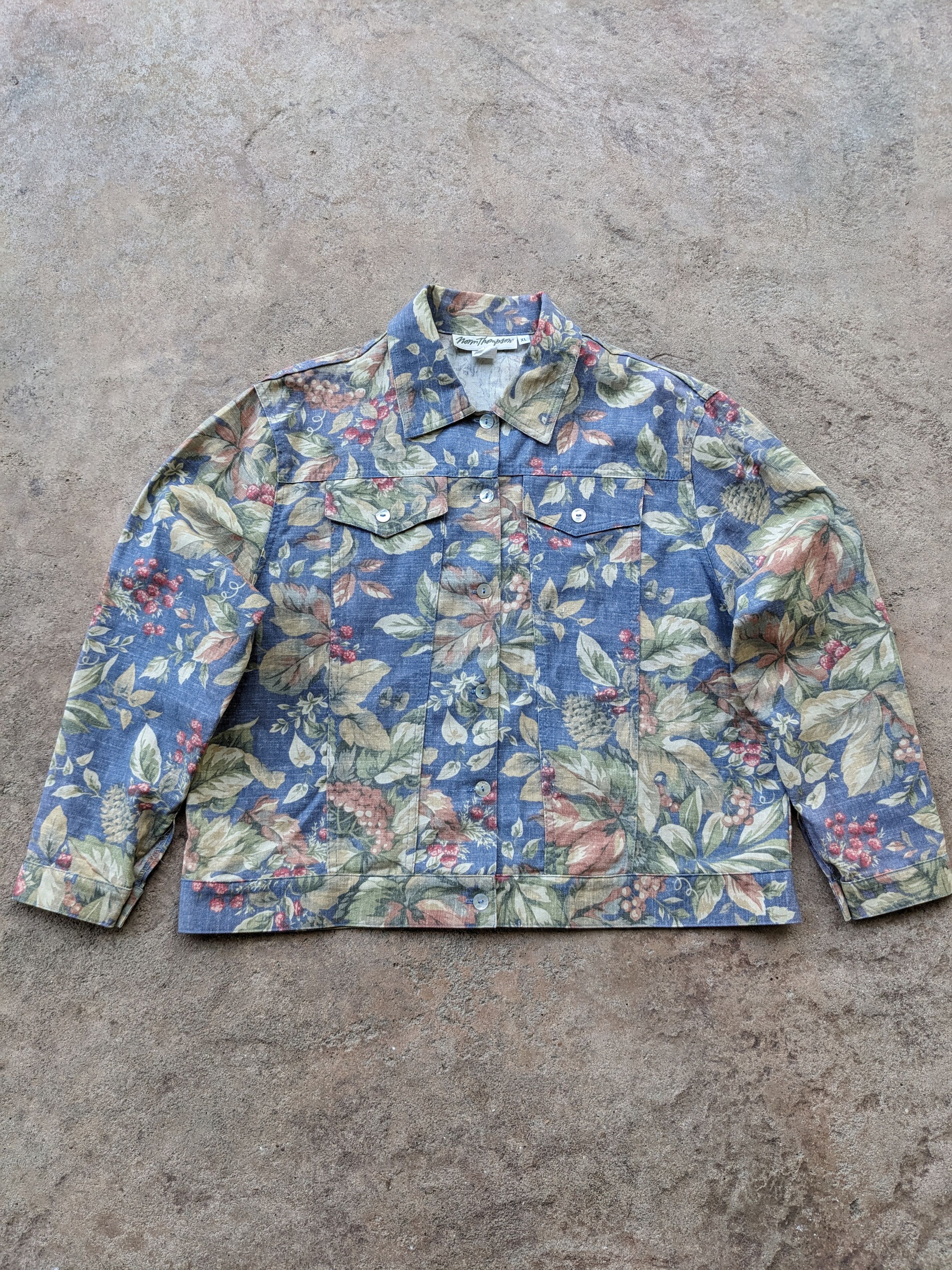Norm Thompson 80's 90's Floral Denim Jacket Size US M / EU 48-50 / 2 - 2 Thumbnail