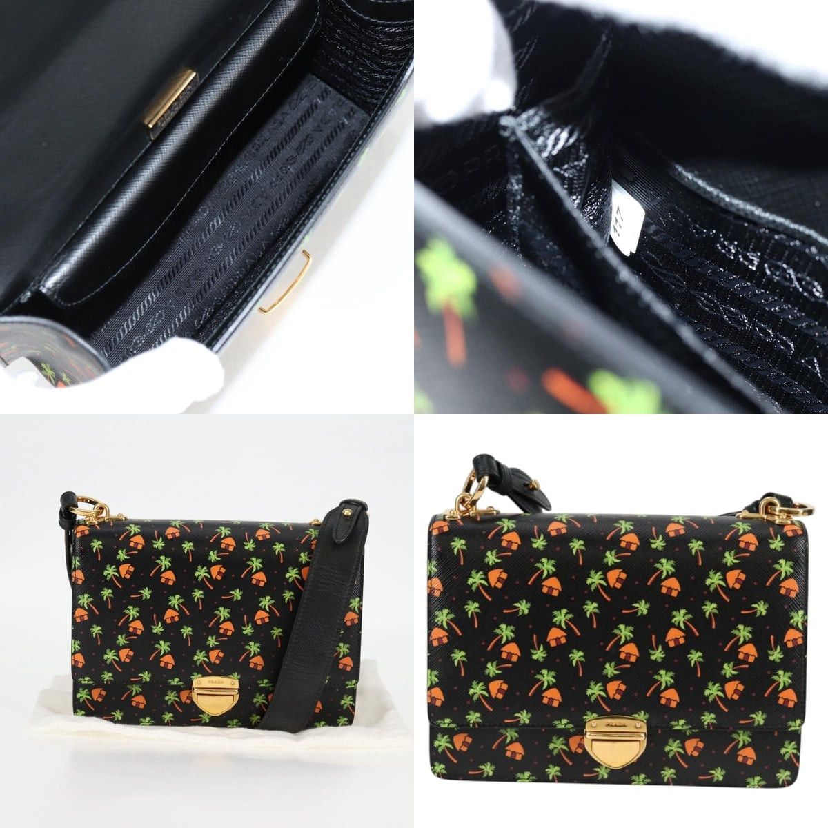 Prada PRADA Shoulder Bag Leather Black Gold Size ONE SIZE - 10 Thumbnail