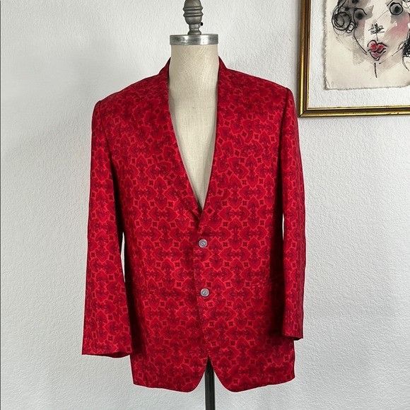 Vintage Cavanaugh's Virgin Islands Thai Silk Blazer Fluer Des Lis Ma Size 40R - 1 Thumbnail