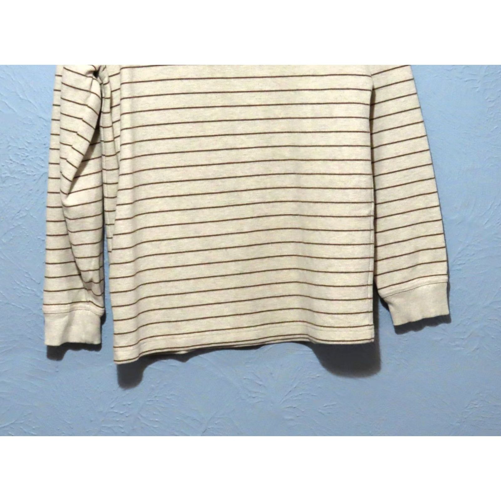 Vintage VINTAGE LL Bean Men's Small Regular Waffle Henley Long Sleeve Brown Striped Cream Shirt Size US S / EU 44-46 / 1 - 6 Thumbnail