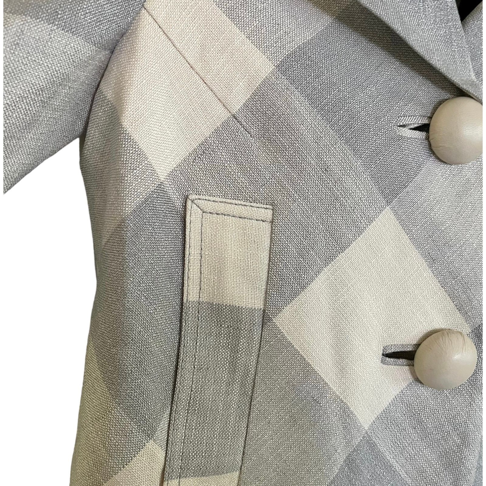 SMYTHE Smythe Light Gray Buffalo Check Cropped Silk Linen Jacket Size S / US 4 / IT 40 - 7 Thumbnail