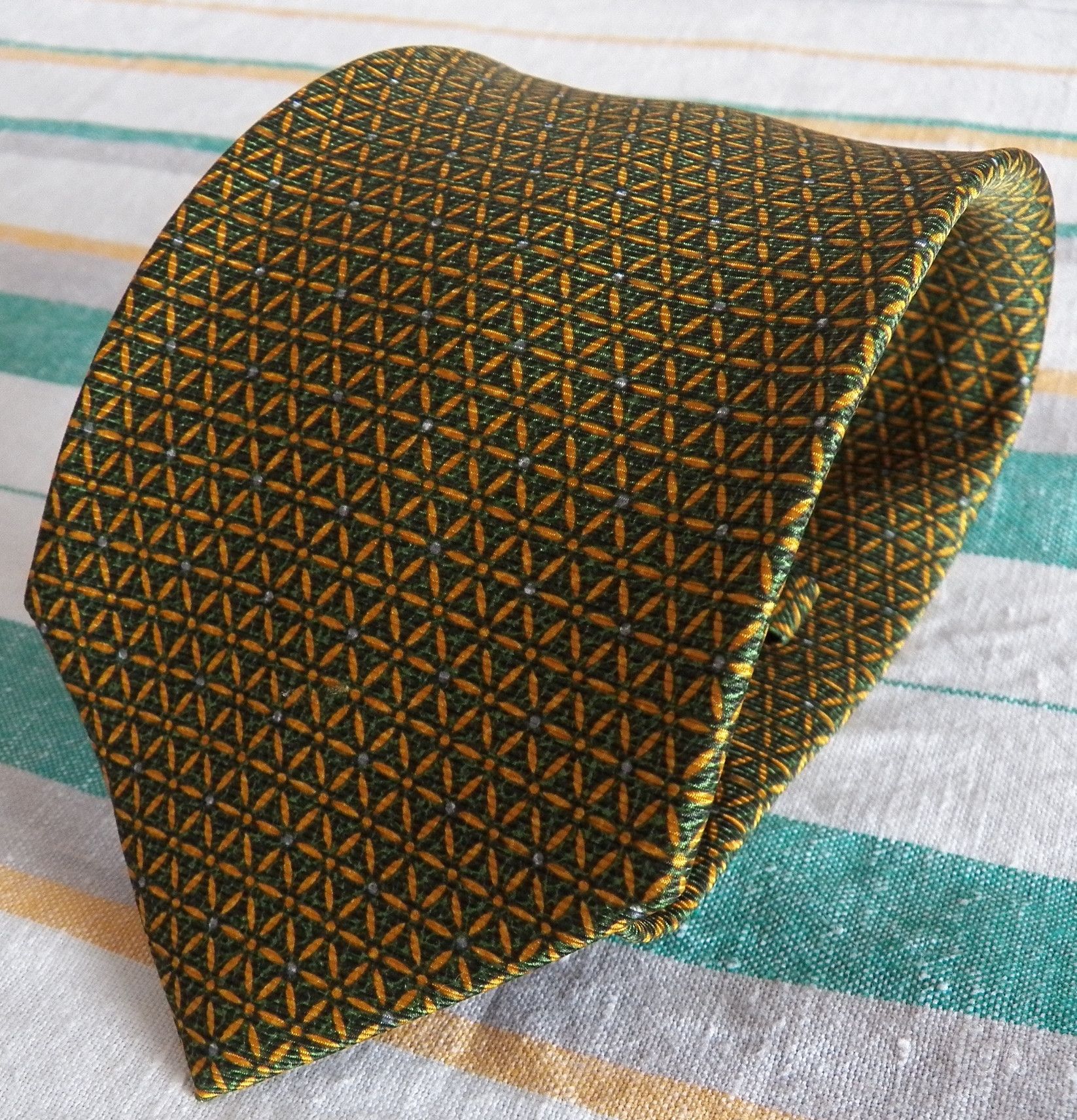 Bvlgari Bvlgari Silk Necktie green yellow geometrical floral Bulgari Size ONE SIZE - 1 Thumbnail