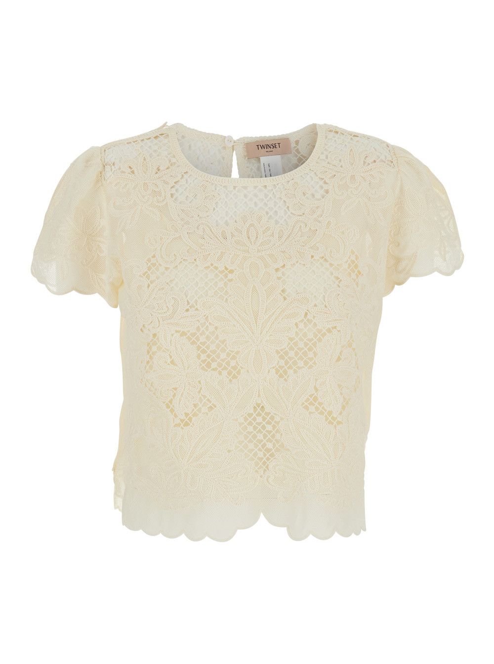 TWINSET Blouse 'BLOUSE' White with Long Sleeves and Cotton Lace Details for Women Size M / US 6-8 / IT 42-44 - 1 Thumbnail