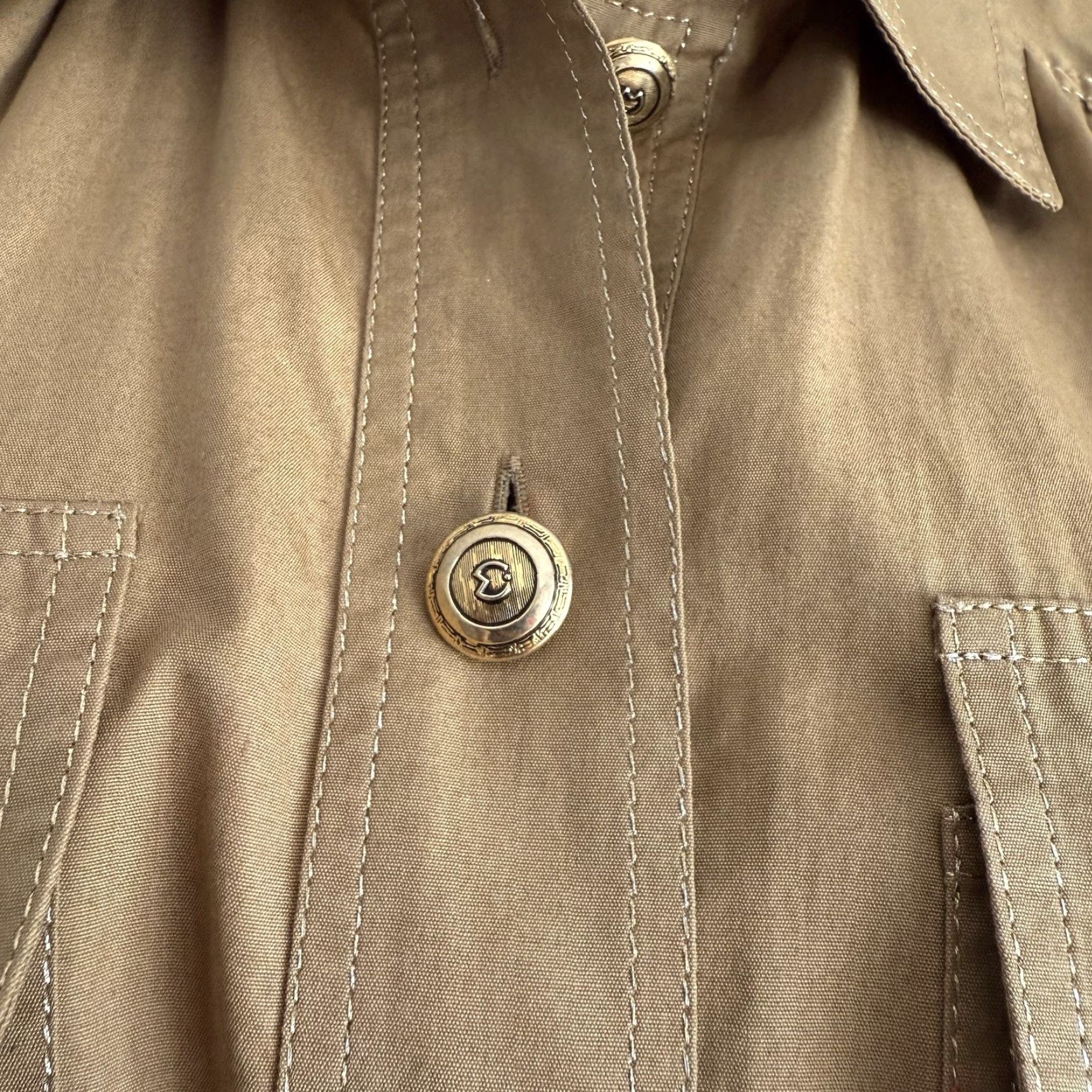 Vintage VINTAGE Mila Schon Shirt Dress Khaki 4 100% Cotton Utility Style Button Front Logo Pockets Epaulets Chest Patch Front Hip Pockets knee Length Women Size S / US 4 / IT 40 - 4 Thumbnail