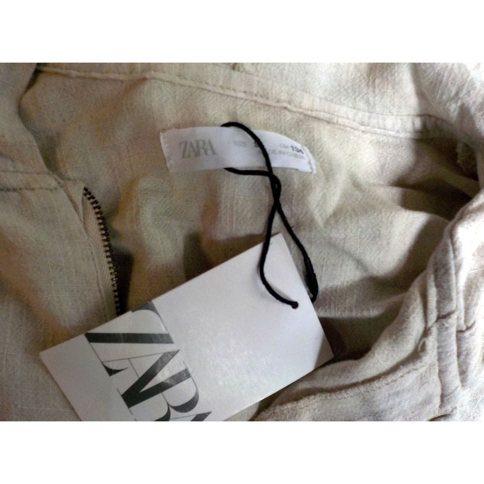 Zara VINTAGE? no. Final: ZARA Hooded Blouse Shirt Linen Blend Beige 9 NWT Womens 3/4 Sleeve Kangaroo Pocket Harvested 1990s? Size M / US 6-8 / IT 42-44 - 7 Thumbnail