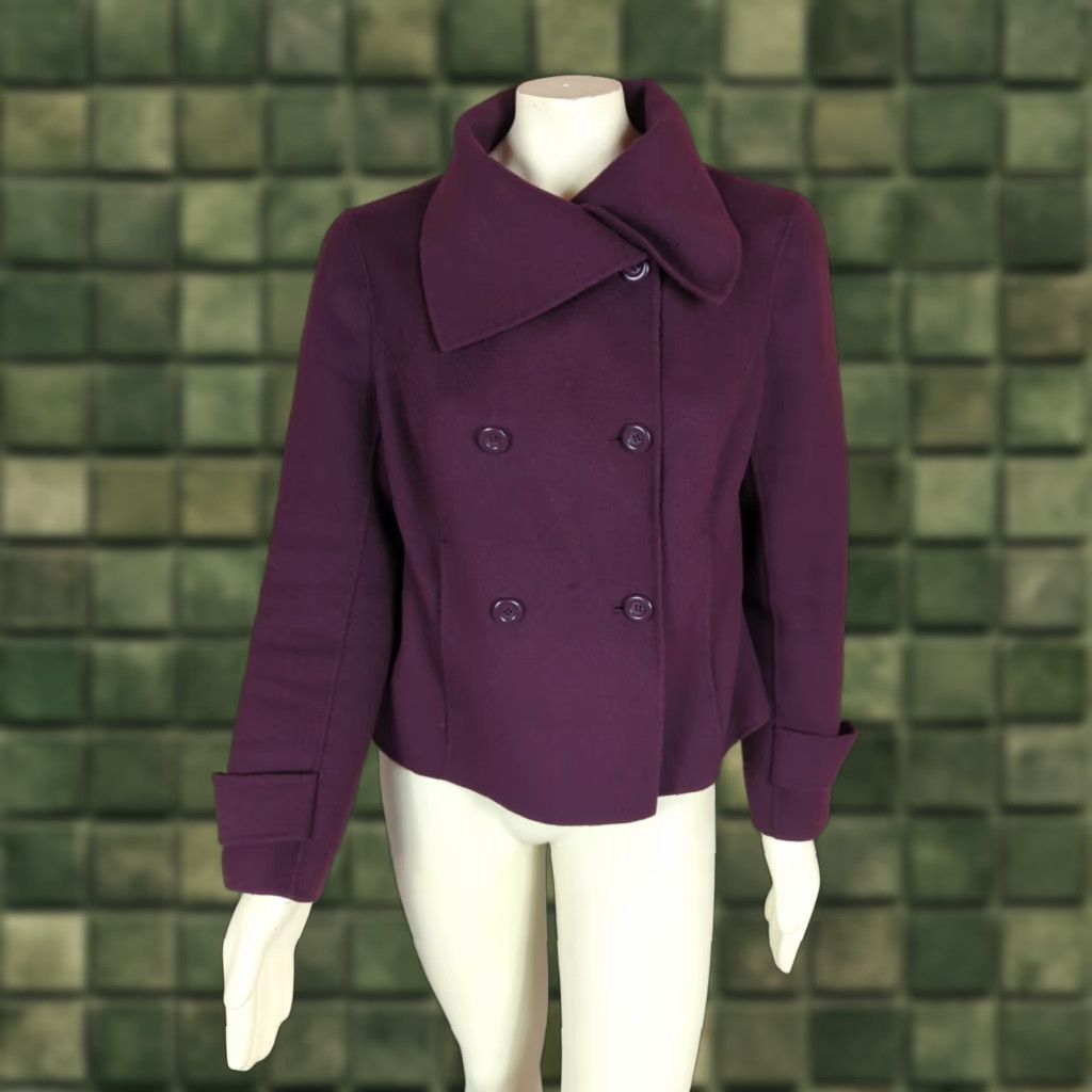 Nautica Womens Pea Coat Jacket Wool Short Size M Eggplant Purple Pockets Cambridge Dry Goods Regular Long Sleeve Button Front Casual Business Travel Size 32" / US 10 / IT 46 - 1 Thumbnail