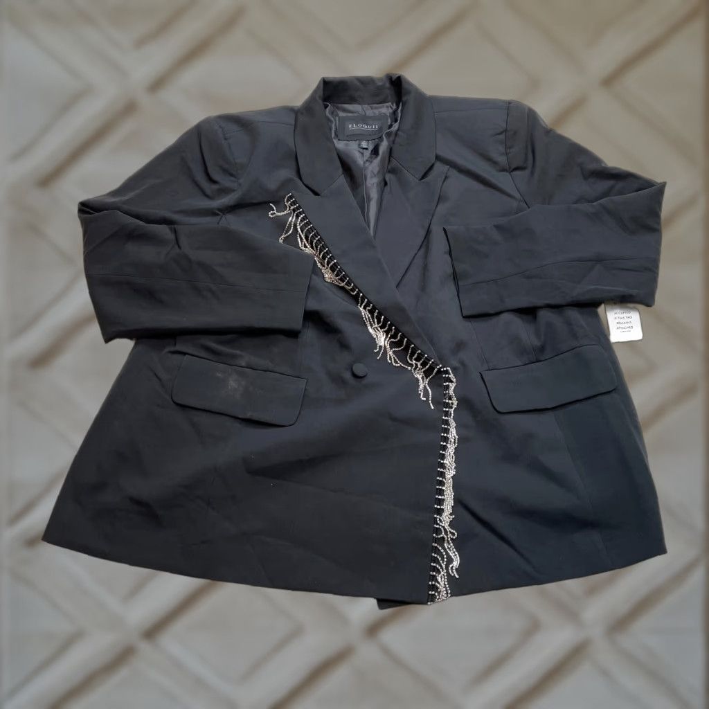 Vintage Eloquii Blazer Jacket Womens 22 Plus Size Black Beaded Fringe Pockets New Vintage: No Size 3XL / US 20-22 - 1 Thumbnail