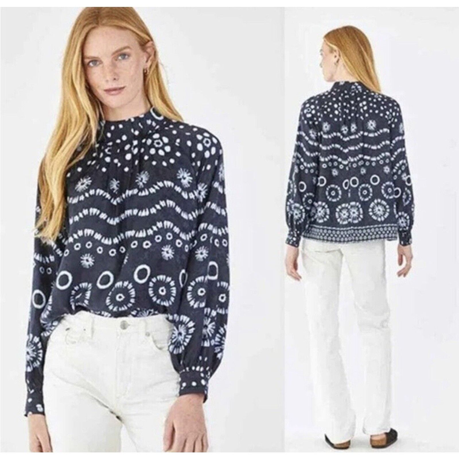 Hunter Bell Hunter Bell Graham Navy House Printed Silk Mockneck Blouse Size XS / US 0-2 / IT 36-38 - 1 Thumbnail