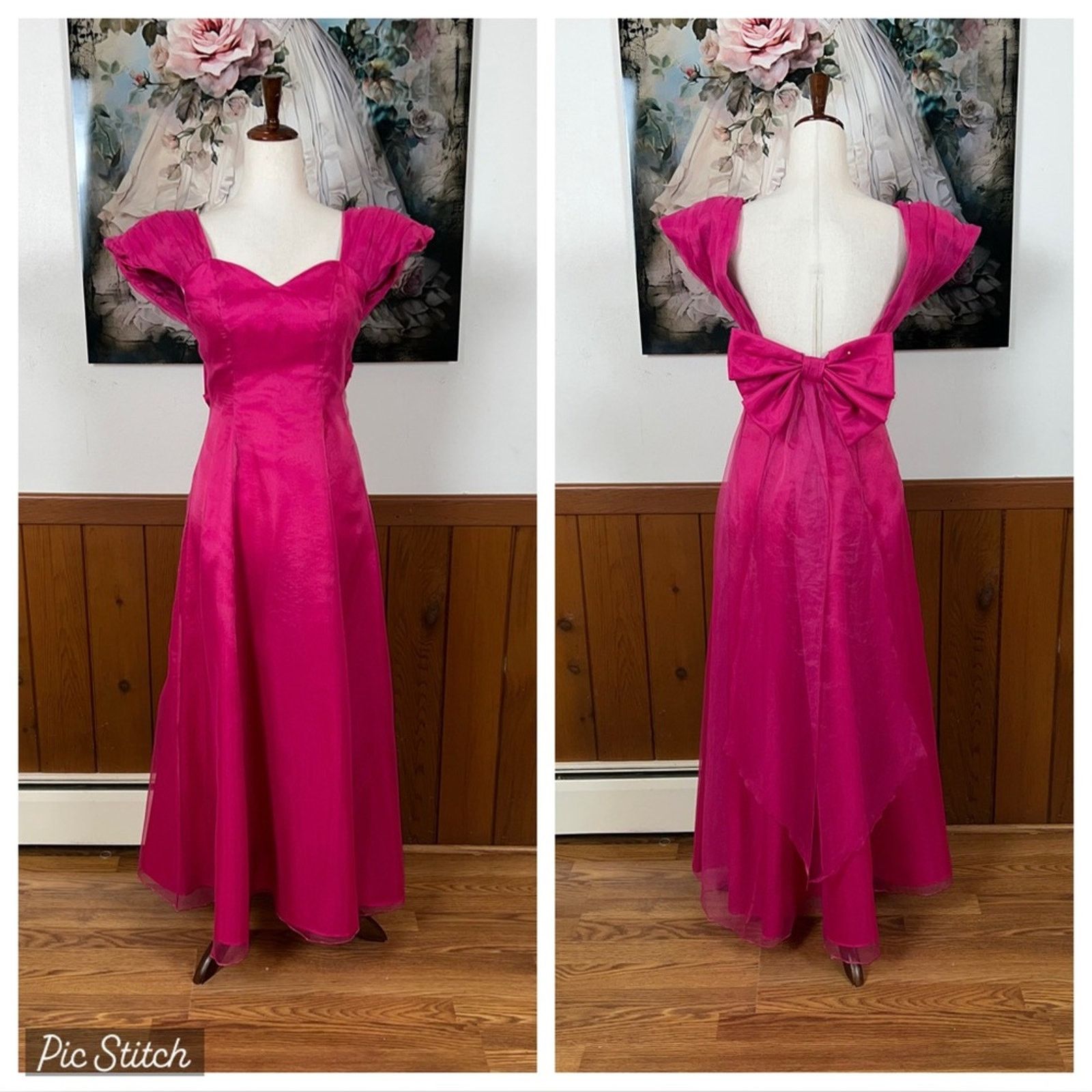 Vintage 1980s Bari-Jay Pink Organza Prom/Bridesmaid Gown!