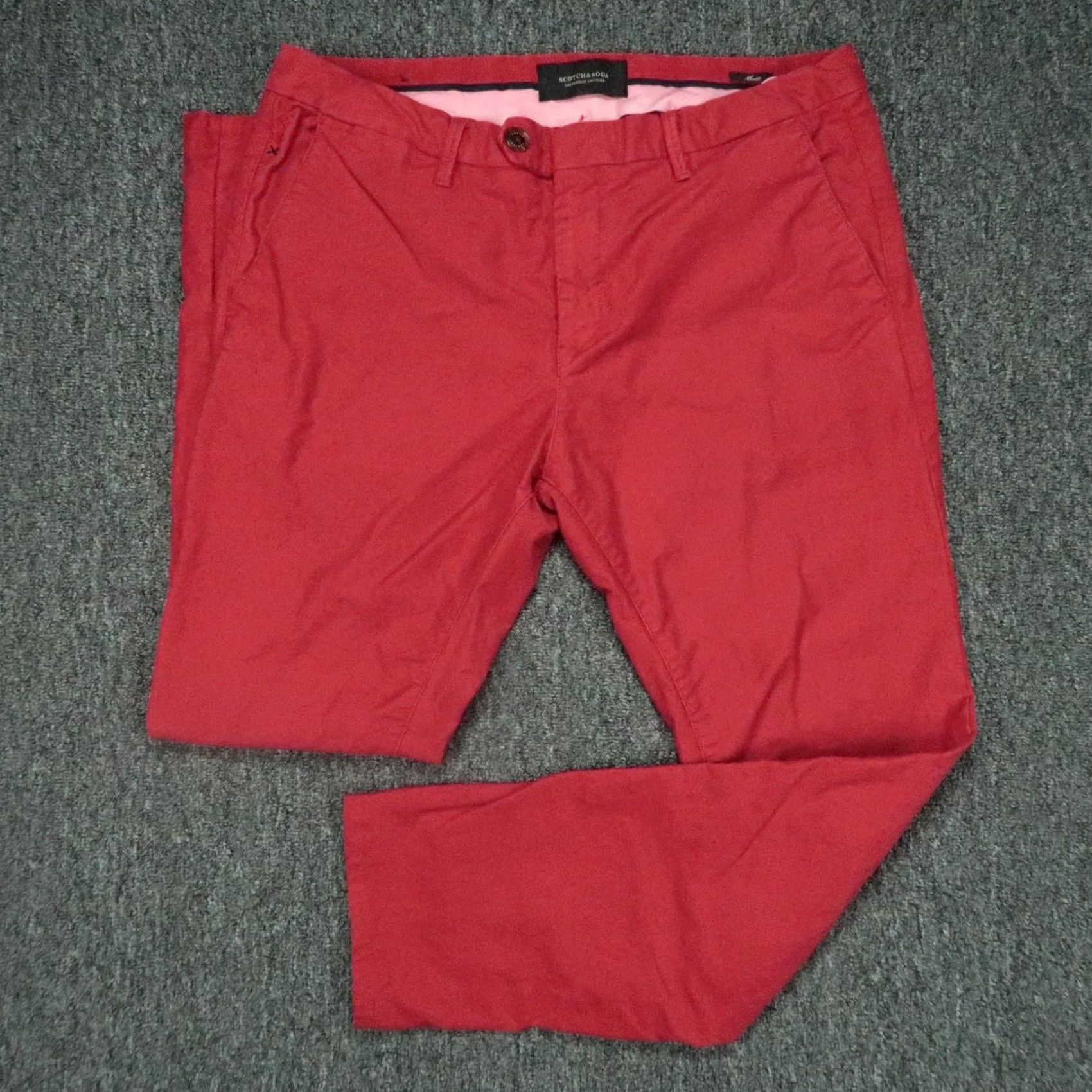Scotch & Soda Scotch & Soda Pants Mens 33x29 Red Chino Stretch Trousers Straight Front Button Zip Size US 33 - 2 Thumbnail