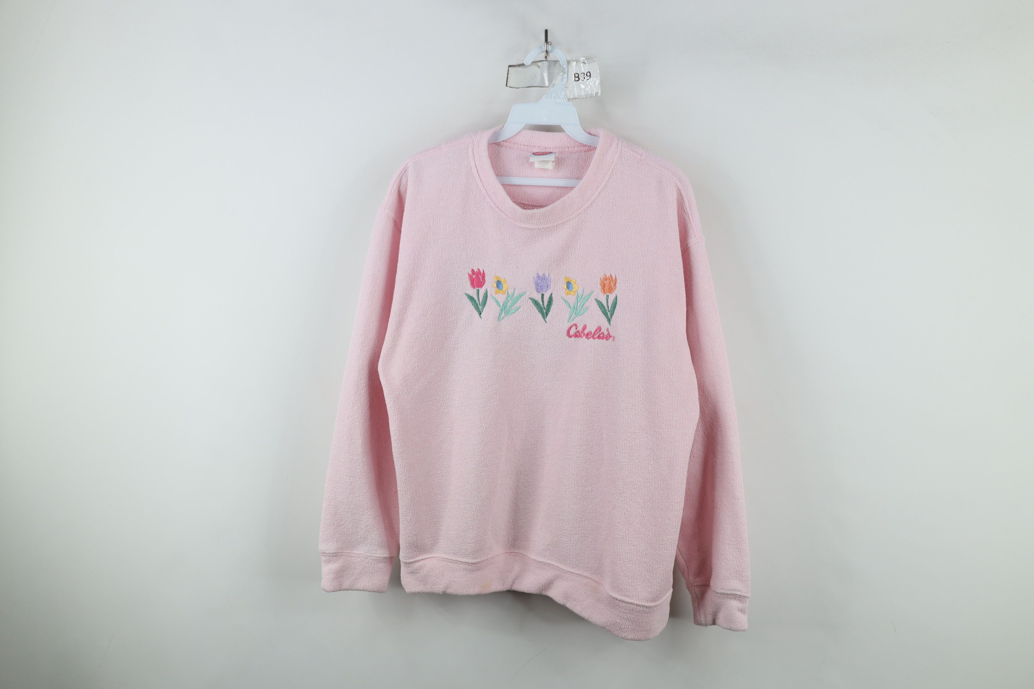 Cabelas × Vintage Vintage 90s Cabelas Flowers Terry Cloth Sweatshirt Pink Size M / US 6-8 / IT 42-44 - 1 Thumbnail