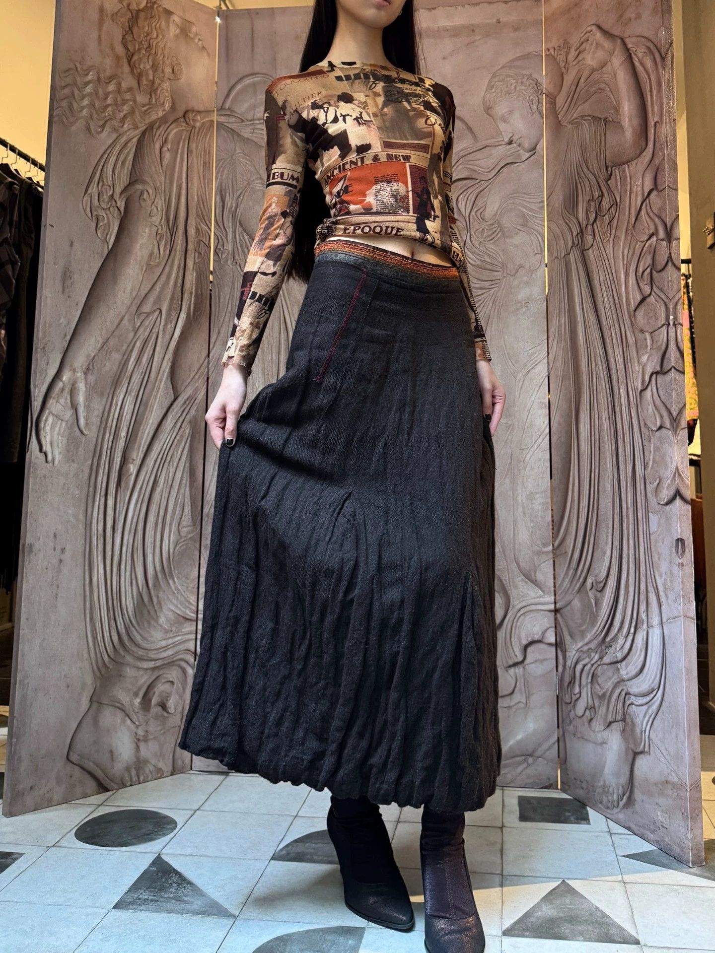 Other German Brand Vintage Wool Pleated Slim Midi Skirt Size 1 Size 26" / US 2 / IT 38 - 3 Thumbnail