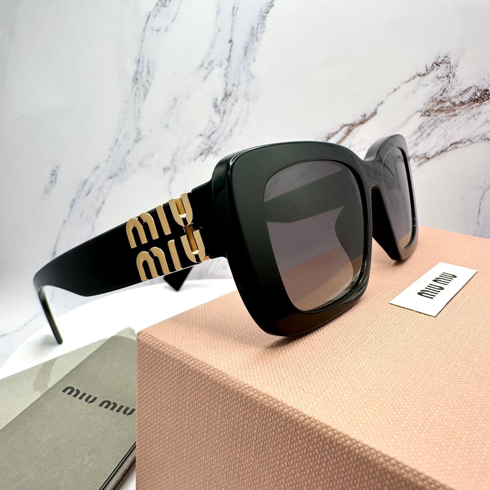 Miu Miu New MIU MIU Sunglasses Black Gold Metal Logo Authentic Size ONE SIZE - 19 Thumbnail