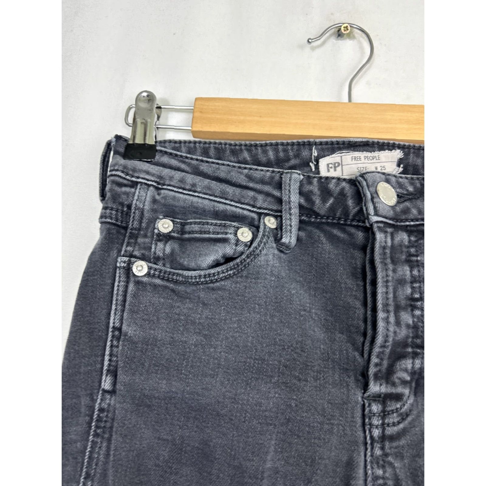 Free People VINTAGE Free People Jeans 25 Black Ankle Womens Regular Skinny Straight 27x27 Size 27" / US 4 / IT 40 - 4 Thumbnail