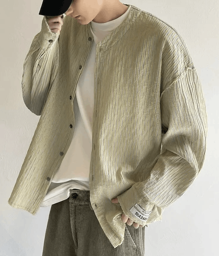 Japanese Brand × Vintage Retro fashion y2k distressed frayed crinkle pinstripe shirt Size US L / EU 52-54 / 3 - 4 Thumbnail