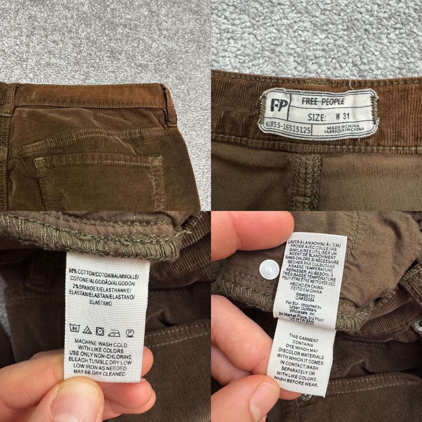 Free People Free People Brown Corduroy Button Fly Straight Pants Women 31 Frayed Hem Casual Size 24" / US 00 / IT 34 - 8 Thumbnail