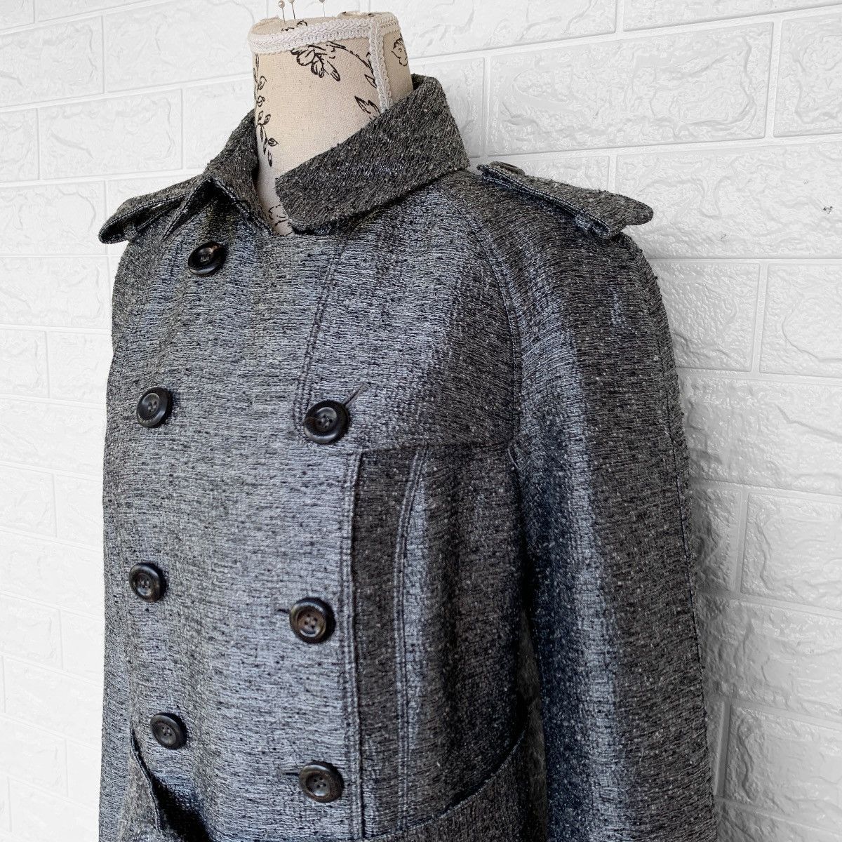 Burberry Burberry Mettalic Jacquard Wool Trench Coat Jacket Silver Size US S / EU 44-46 / 1 - 10 Thumbnail