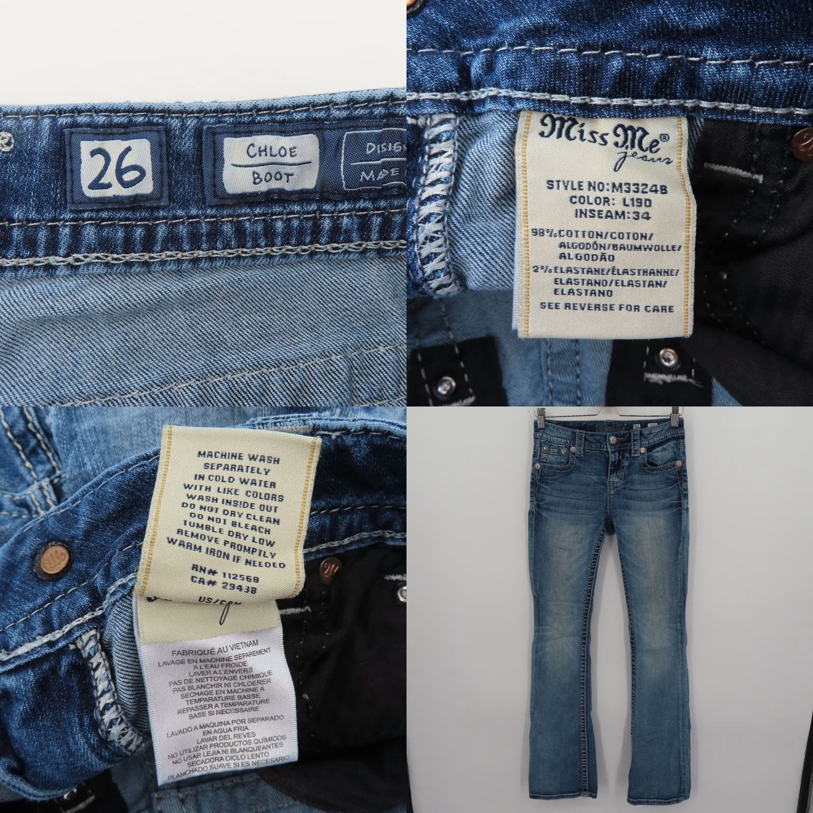 Miss Me Miss Me Chloe Boot Jeans Bootcut 26 Women Blue Denim Distressed 5-Pocket Pockets Cotton Blend Leather? (No) Size 26" / US 2 / IT 38 - 9 Thumbnail
