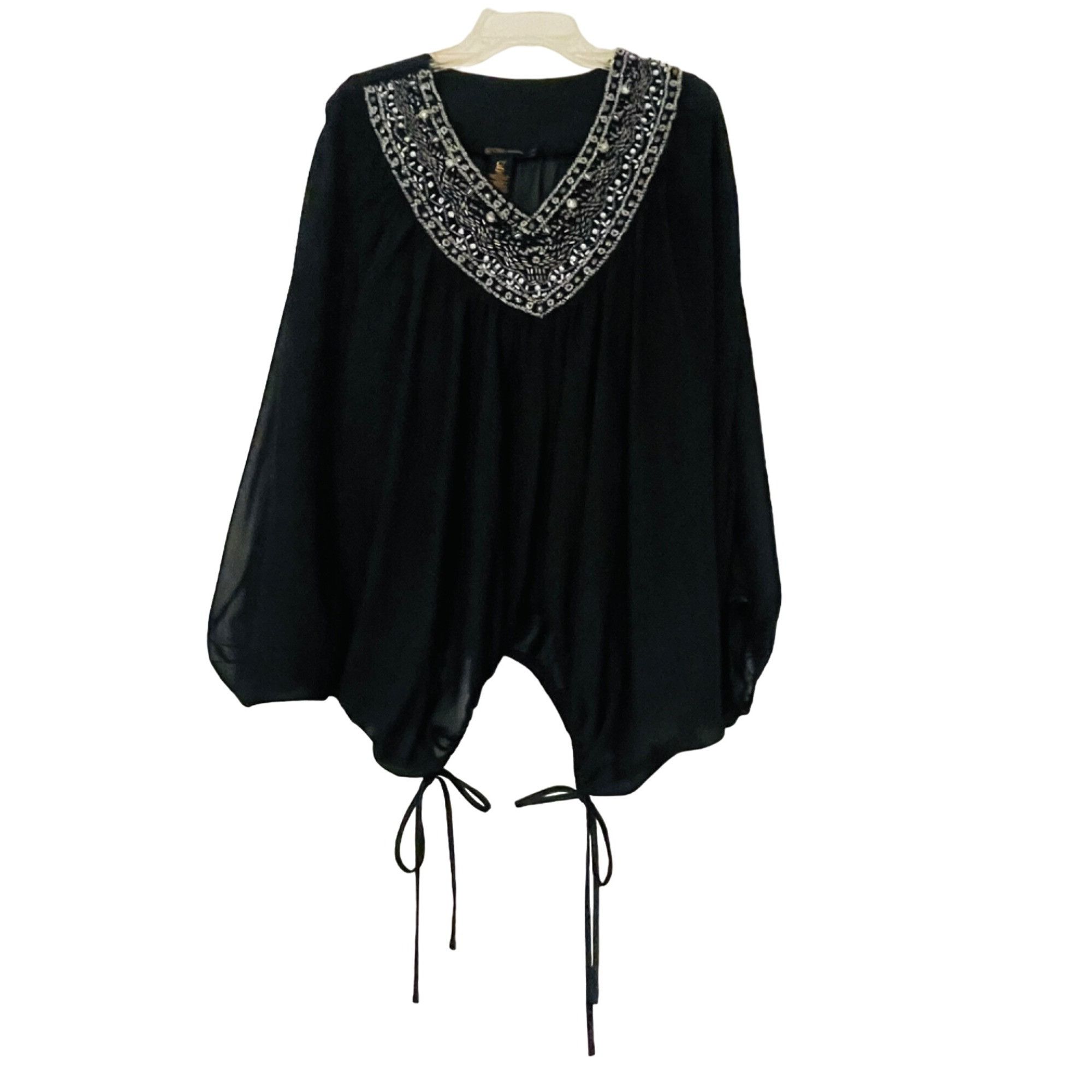 Other Grass Collection Black Batwing Blouse With Embellished Neckl Size S / US 4 / IT 40 - 7 Thumbnail