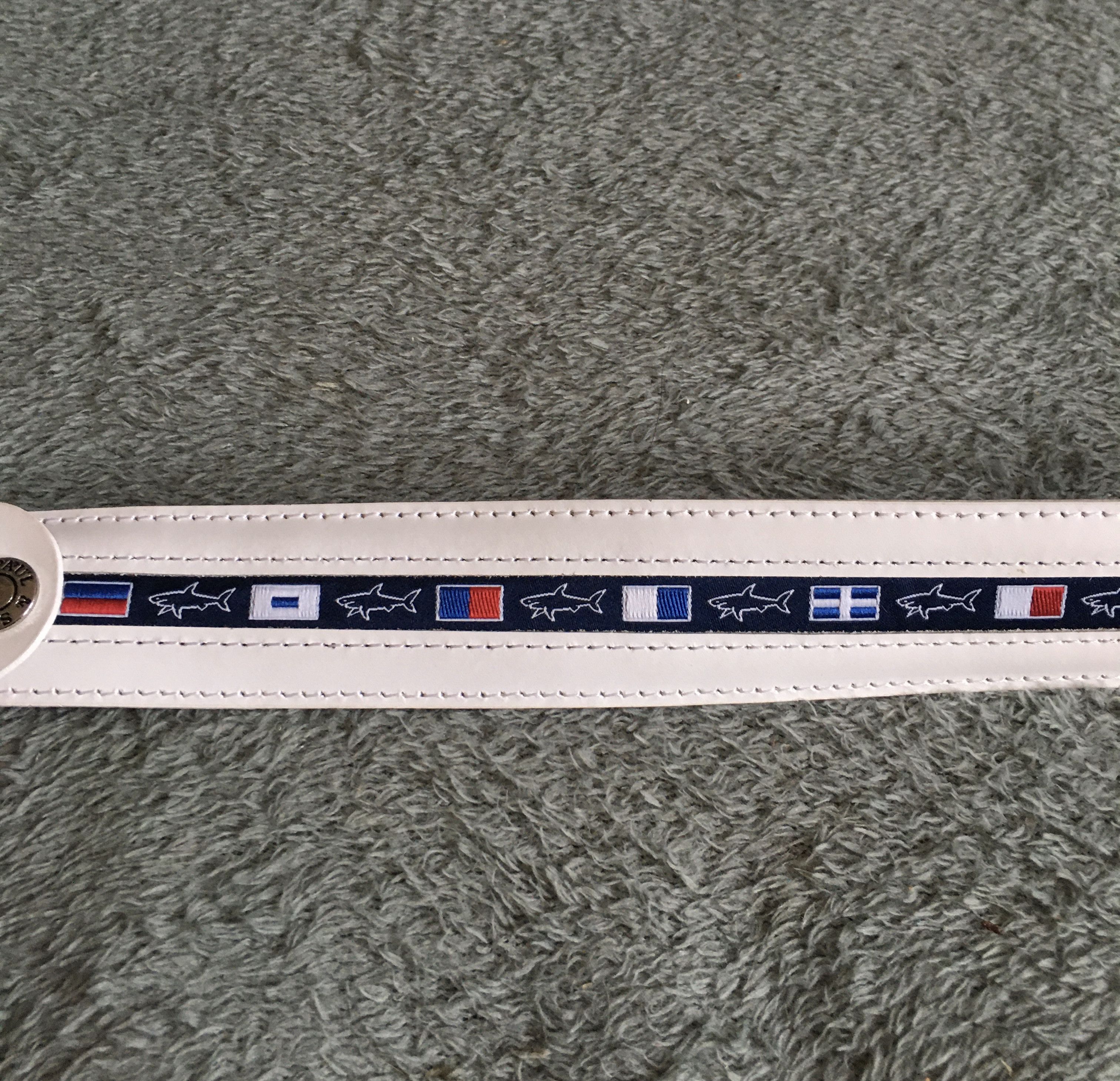 Paul & Shark Paul & Shark 90 Men's Leather & Fabric Belt Flags & Sharks Size 36 - 10 Thumbnail