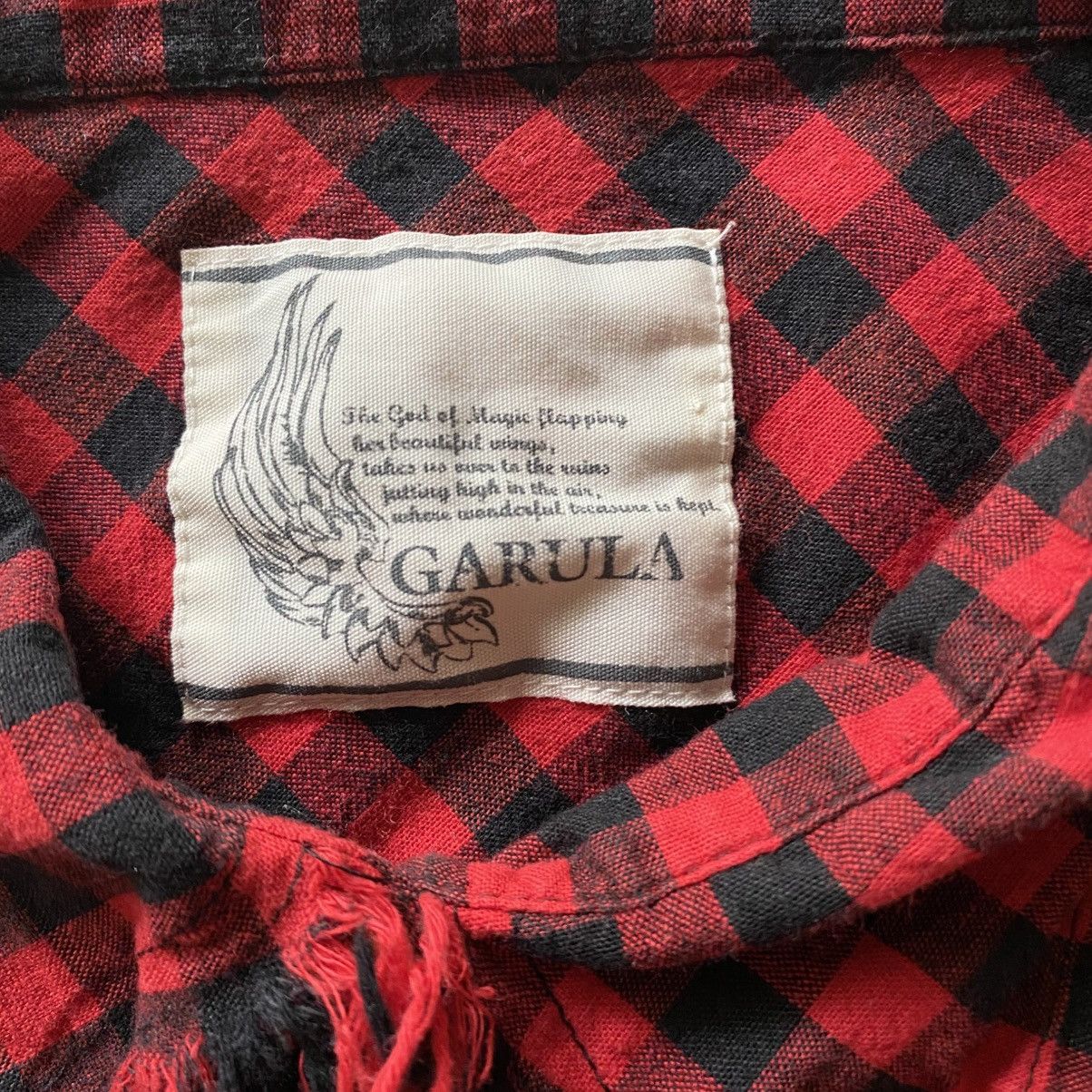 Designer × Japanese Brand GARULA Y2K Punk Red Black Check Frayed Shirt Size M / US 6-8 / IT 42-44 - 14 Thumbnail