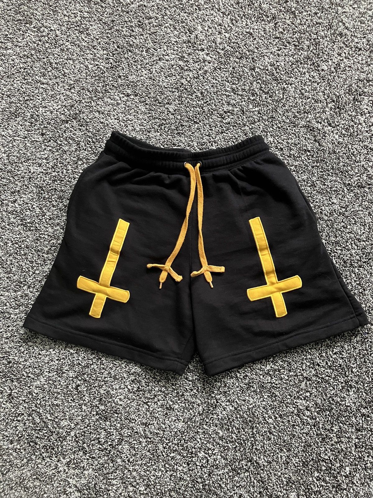 Rap Tees lil darkie yellow upside down cross shorts with cross string Size US 30 / EU 46 - 1 Thumbnail