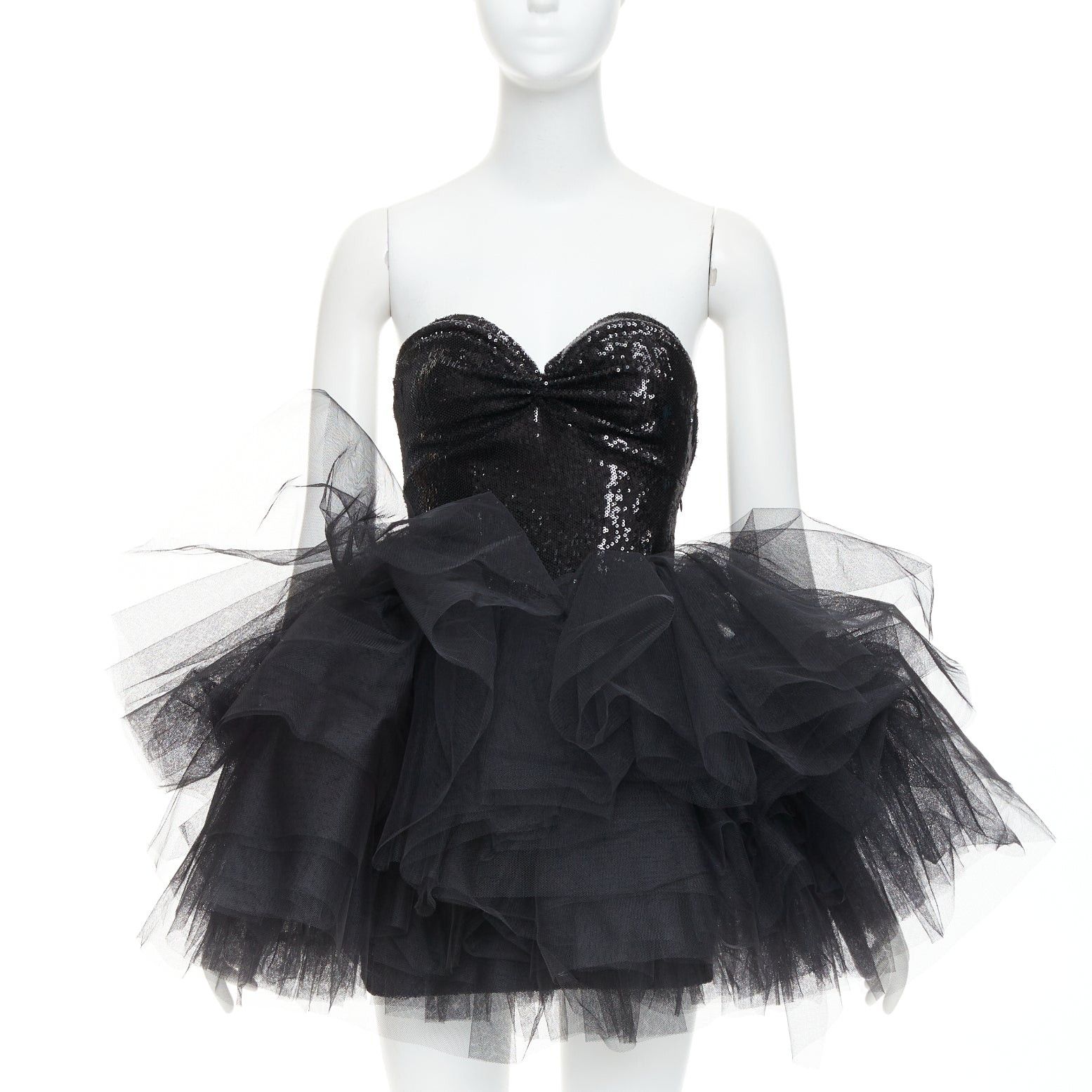 Alexandre Vauthier ALEXANDRE VAUTHIER black sequin sweetheart ballerina tulle skirt mini dress Size S / US 4 / IT 40 - 1 Thumbnail