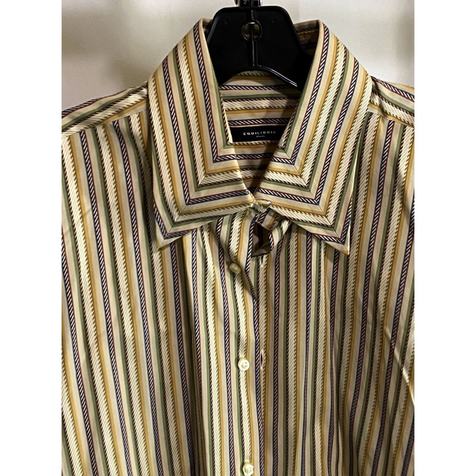 Vintage Equilibrio Stripe LONG SLEEVE SHIRT Large L 16.5 x 35/36 Mens Regular Button-Up XS? Size US L / EU 52-54 / 3 - 2 Thumbnail
