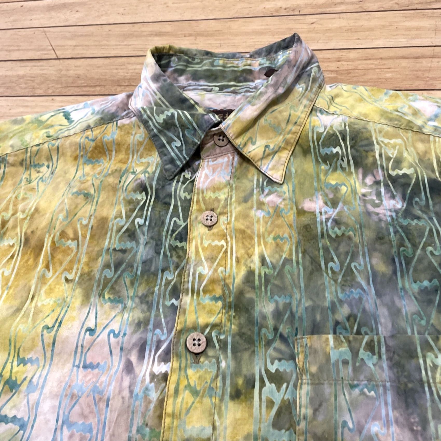 Pinko Basic Options Abstract Button Shirt Men M Green Pink Y2k Geometric Splotch Print Shirt Size US M / EU 48-50 / 2 - 4 Thumbnail