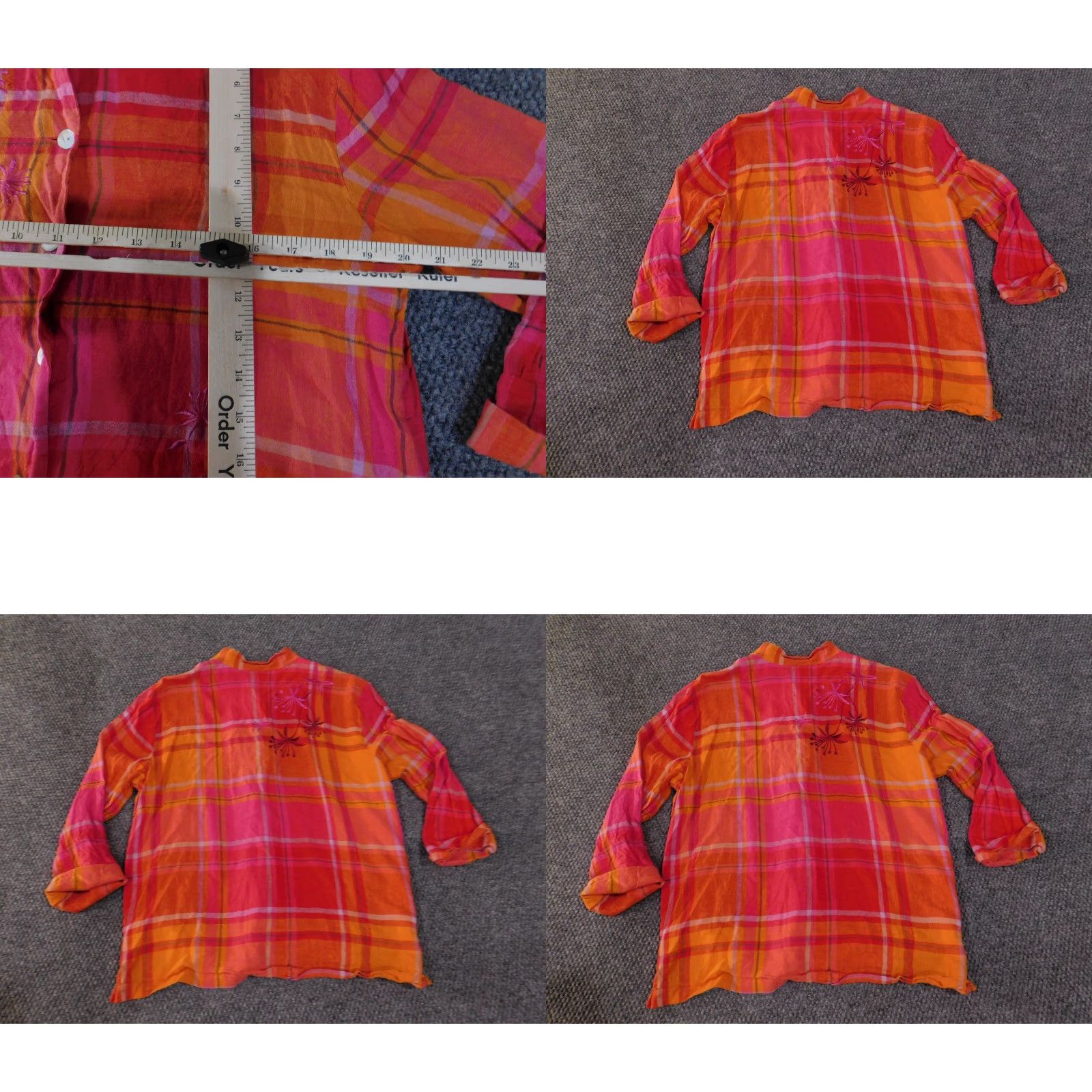 Coldwater Creek VINTAGE Coldwater Creek Shirt Womens Medium Orange Plaid Linen Rayon Embroidered Floral Size M / US 6-8 / IT 42-44 - 8 Thumbnail