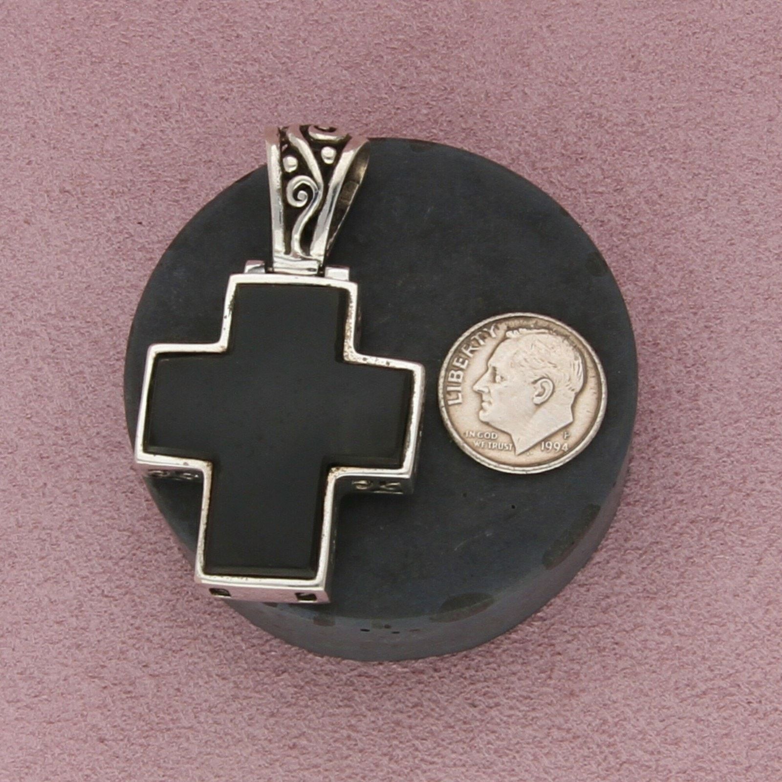 Sterling Silver sterling silver 2-sided onyx & mother of pearl cross pendant Size ONE SIZE - 3 Thumbnail