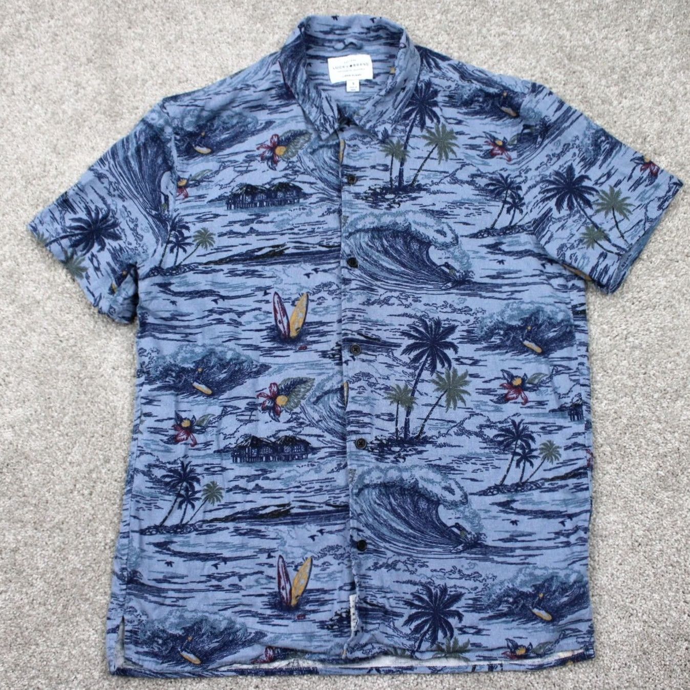 Lucky Brand Lucky Brand AOP Camp Shirt Mens Small Blue Linen/Viscose Blend S/S Loop Collar Shirt Size US S / EU 44-46 / 1 - 2 Thumbnail
