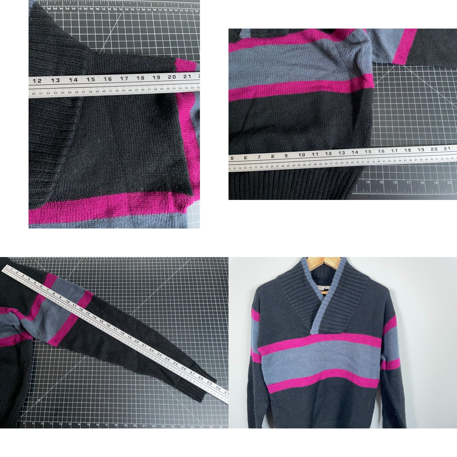 Yves Saint Laurent VINTAGE Saint Laurent Wool Shawl Collar Sweater 80s Men Small Black Pink Striped Knit Pullover Casual Mens Size US S / EU 44-46 / 1 - 8 Thumbnail