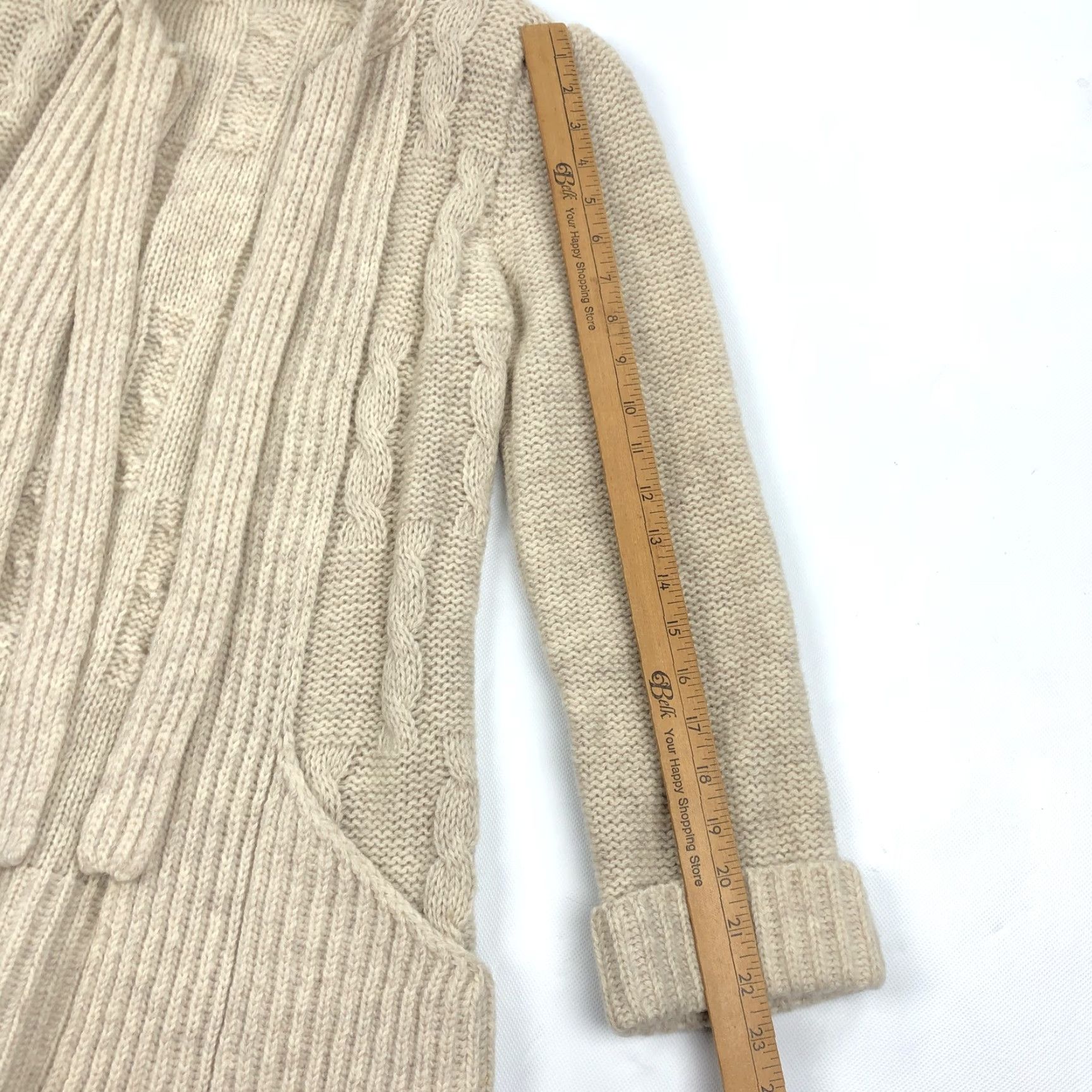 Vintage Marisa Christina Cardigan Beige Size M Sweater Cable Knit Ribbed Pockets Wool Women's Size M / US 6-8 / IT 42-44 - 4 Thumbnail