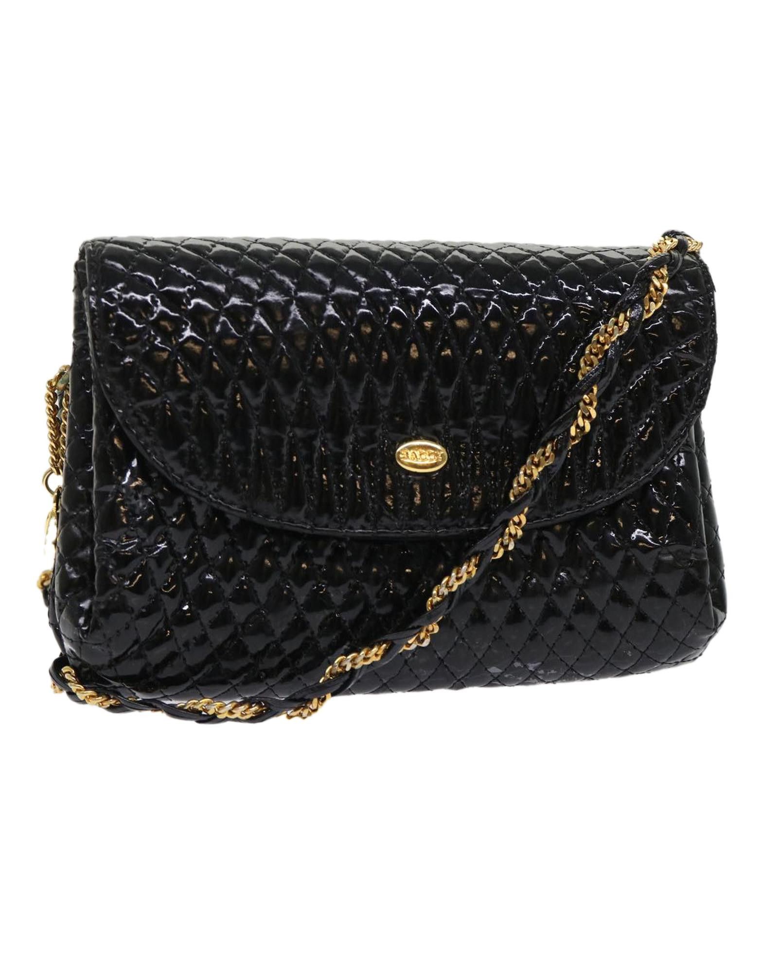 image of Bally Black Patent Leather Chain Shoulder Bag, Women's