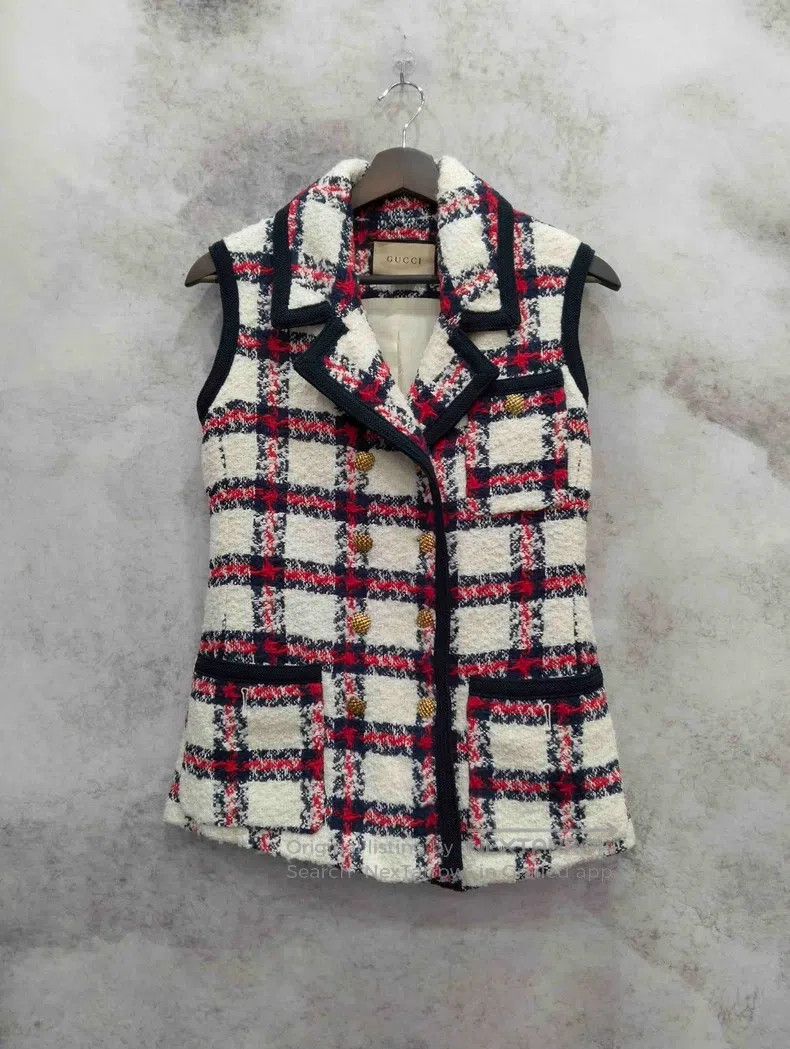 Gucci Gucci White and red plaid women's wool vest jacket Size XS / US 0-2 / IT 36-38 - 1 Thumbnail