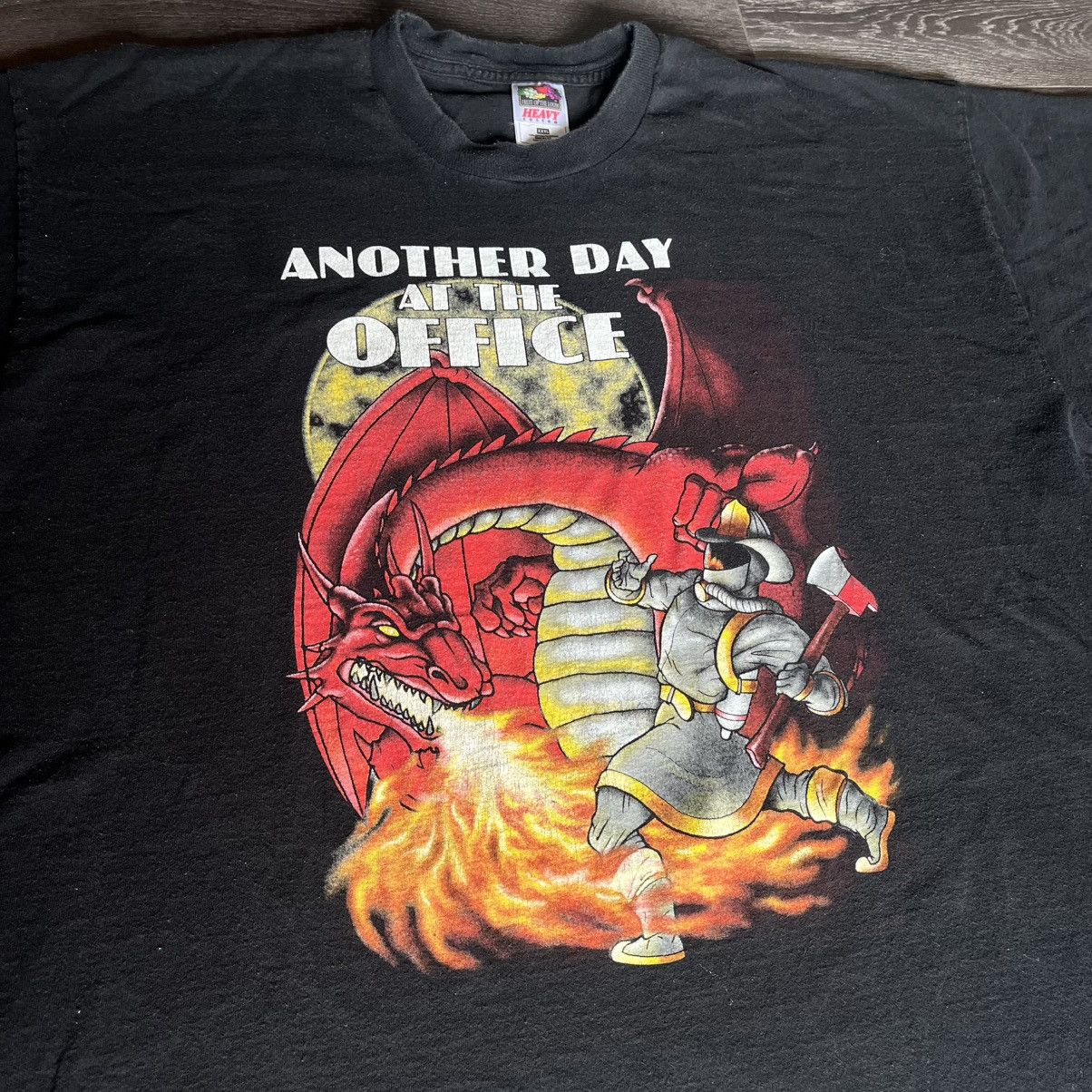 Vintage Vintage 90s Firefighter Another Day at Work Dragon Logo Tee Size US XXL / EU 58 / 5 - 1 Thumbnail