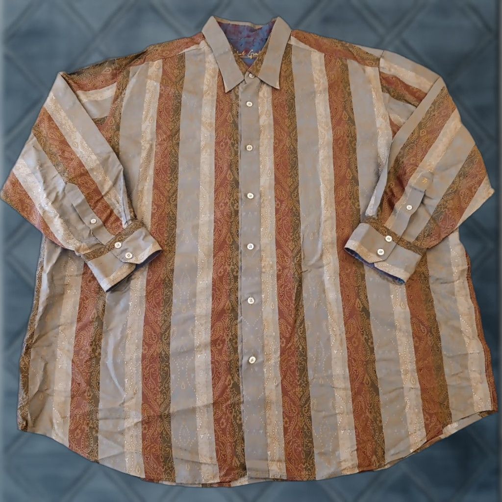 Robert Graham Shirt Mens 4XLB Brown Gray Paisley Silk Long Sleeve Button Up