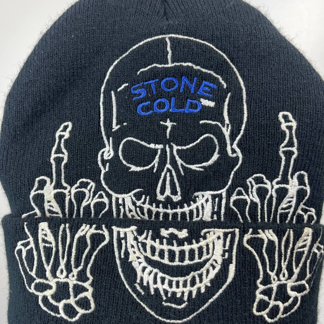 Other Stone Cold Skull Embroidered Beanie Black Knit Hat One Size Size ONE SIZE - 3 Thumbnail
