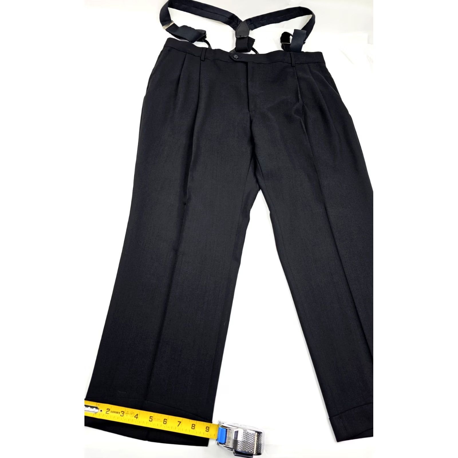 Pronto Uomo Pronto Uomo Wool Pleated Dress Pants Men 42 Short Sl?zip? Detachable Suspenders Black 41x29 Size US 41 - 2 Thumbnail