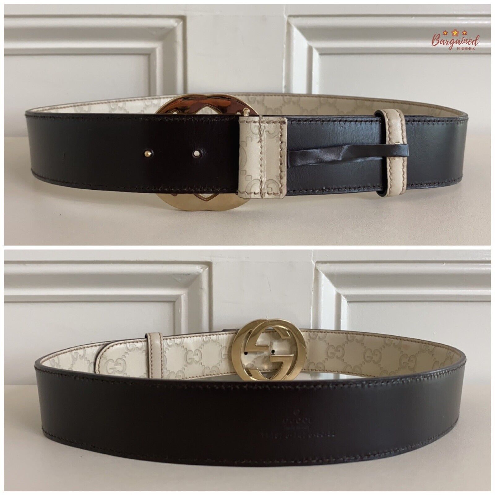 Gucci Gucci Cream Guccissima Leather Gold Interlocking Buckle Belt Size 28 - 4 Thumbnail