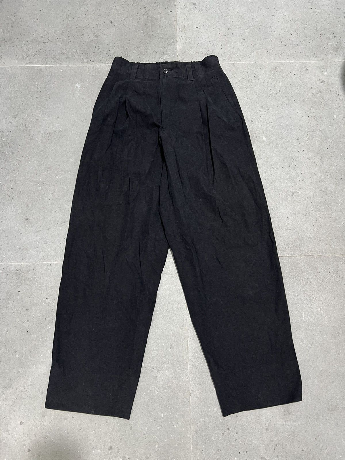 image of Issey Miyake Wide Legs Pleated Pants in Black, Men's (Size 28)
