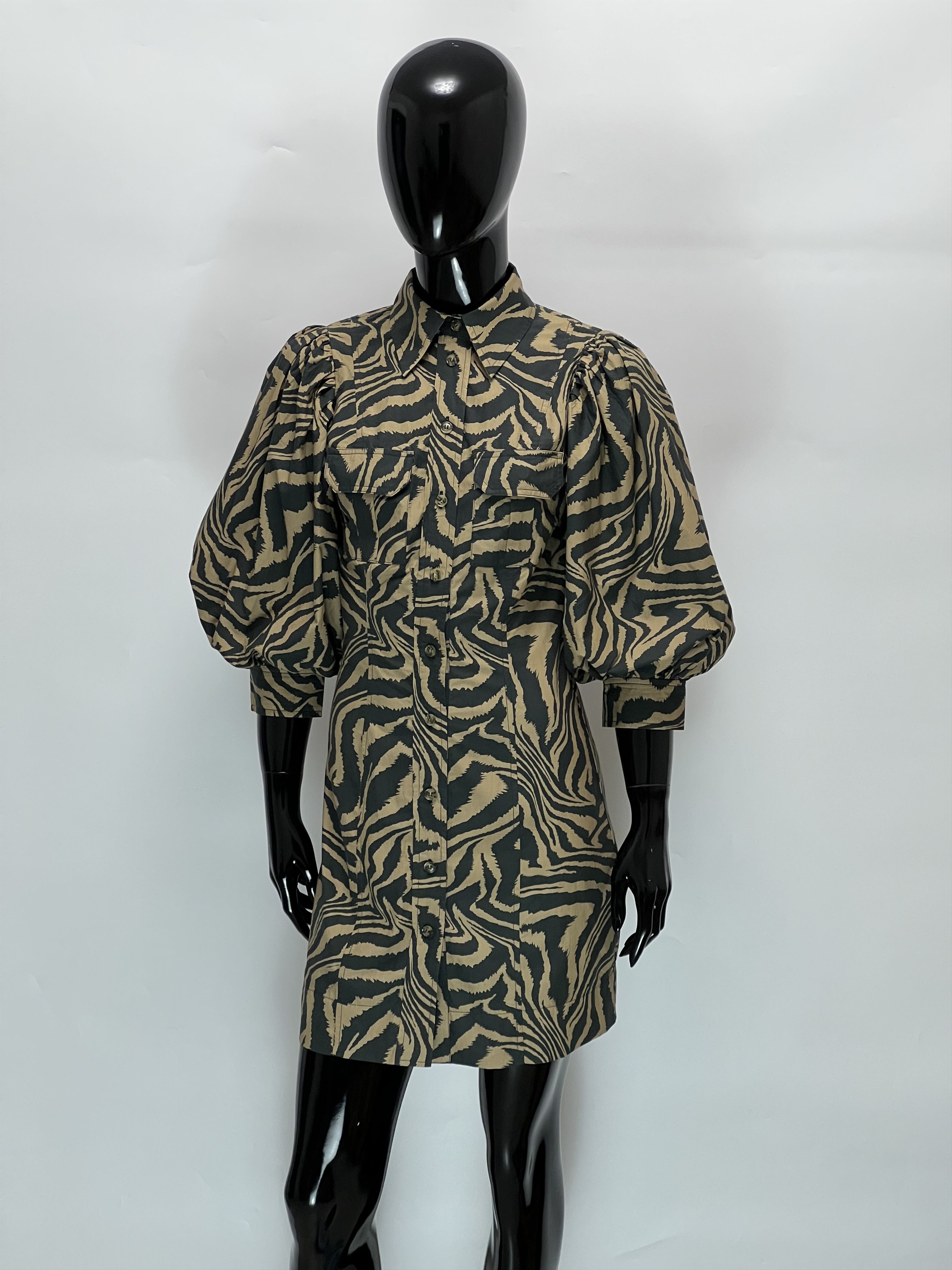 Ganni Ganni Cotton Button Up Puff Sleeves Mini Dress Zebra Print Size XS / US 0-2 / IT 36-38 - 1 Thumbnail