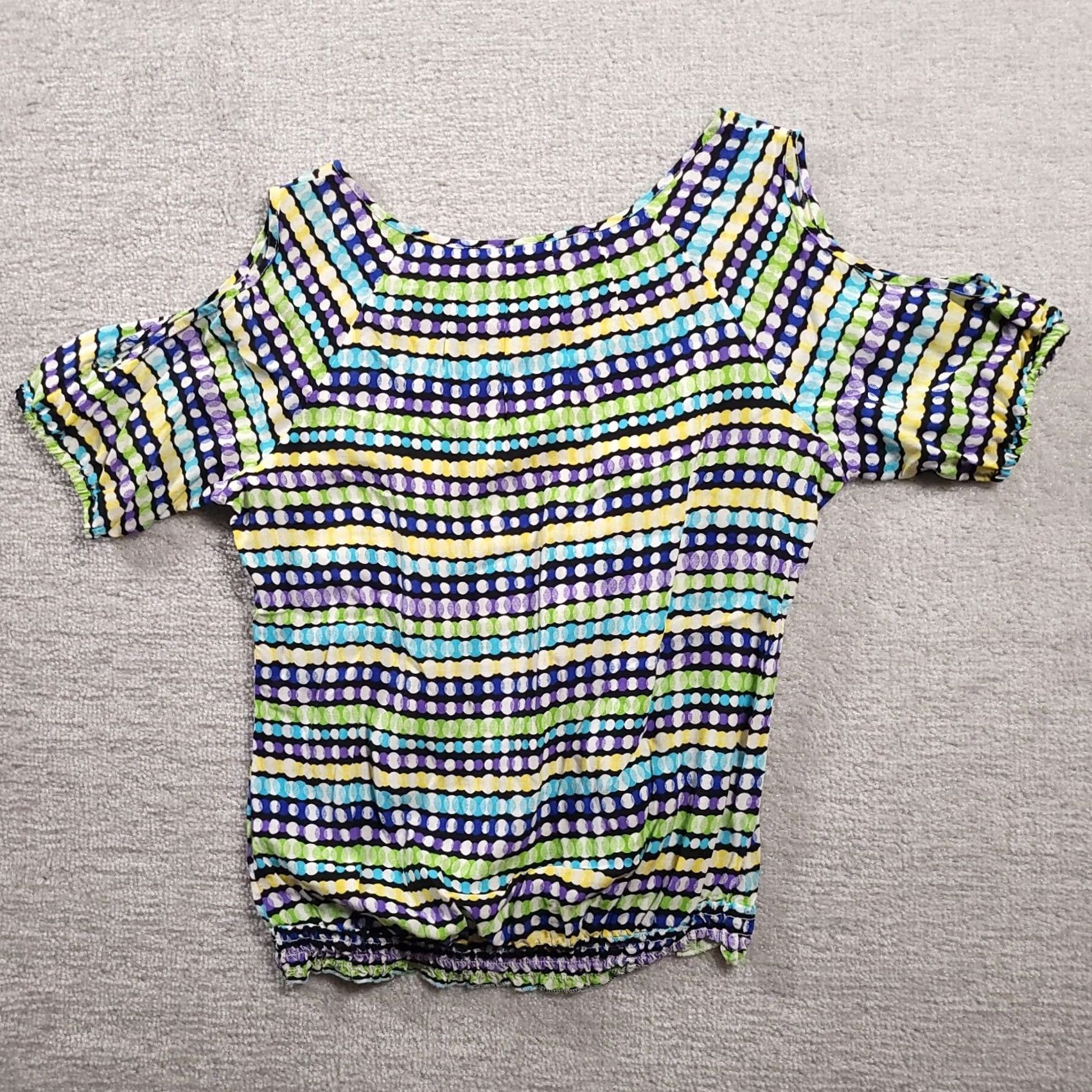 Vintage Cato Shirt Womens Medium Geometric Print S/S Boat Neck Keyhole Cold Shoulder Blouse Hat? Size M / US 6-8 / IT 42-44 - 7 Thumbnail