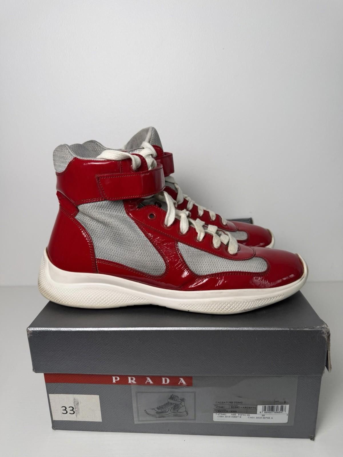 Prada Prada America’s Cup High Top Sneakers Red Silver Patent SZ 9 Size US 9 / EU 42 - 5 Thumbnail