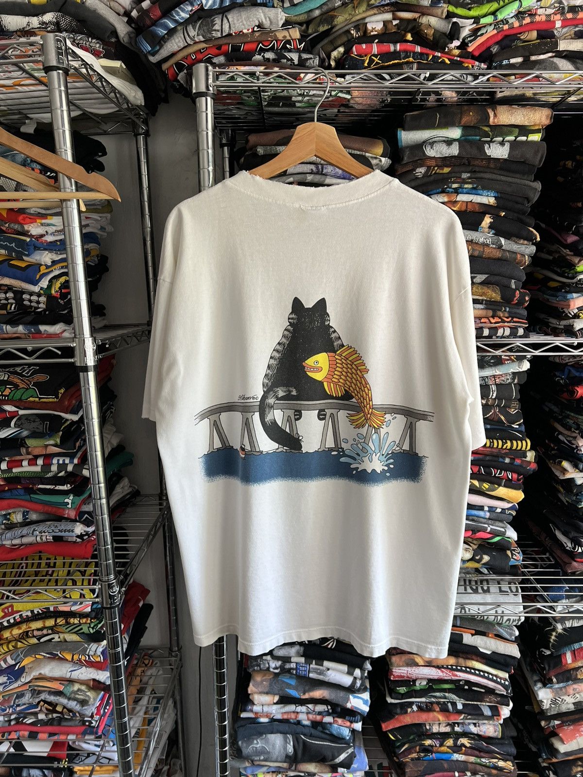 Arts & Science 90s Jey West Fishing Cat Single Stitch Souvenir Animal Tee Size US L / EU 52-54 / 3 - 2 Thumbnail