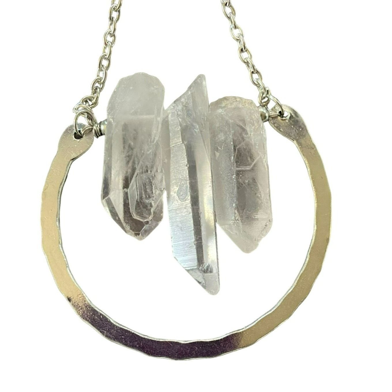 Other Rough Quartz Crystal & Hammered Metal Pendant Necklace 30" L Size ONE SIZE - 3 Thumbnail